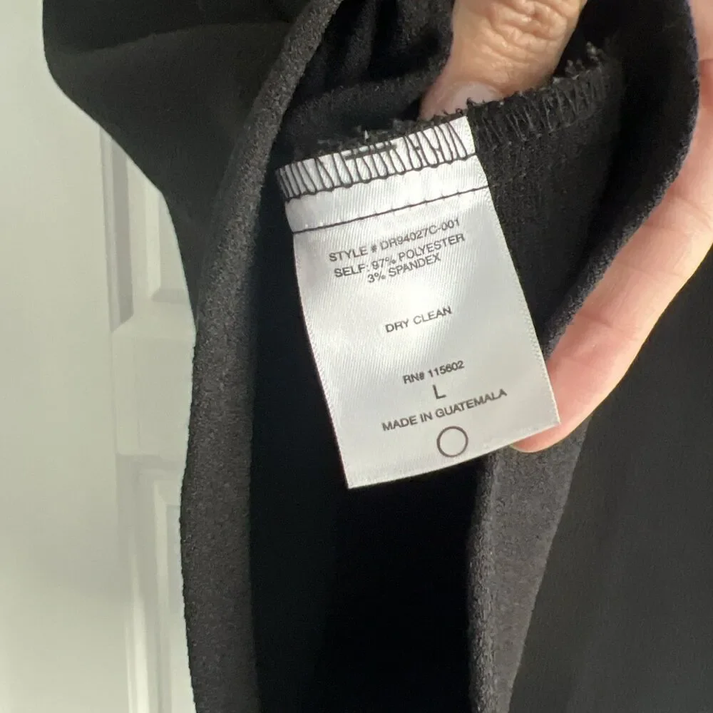 Lush Hailey Crepe Dress Shift V-Neck Short Sleeve Black Curved Hem Large - Picture 7 of 7